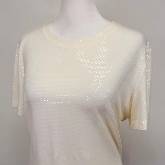 ST. JOHN Caviar Sequin Crew Neck Top Cream Womens M Casual Embellished Shimmer - Picture 3 of 10